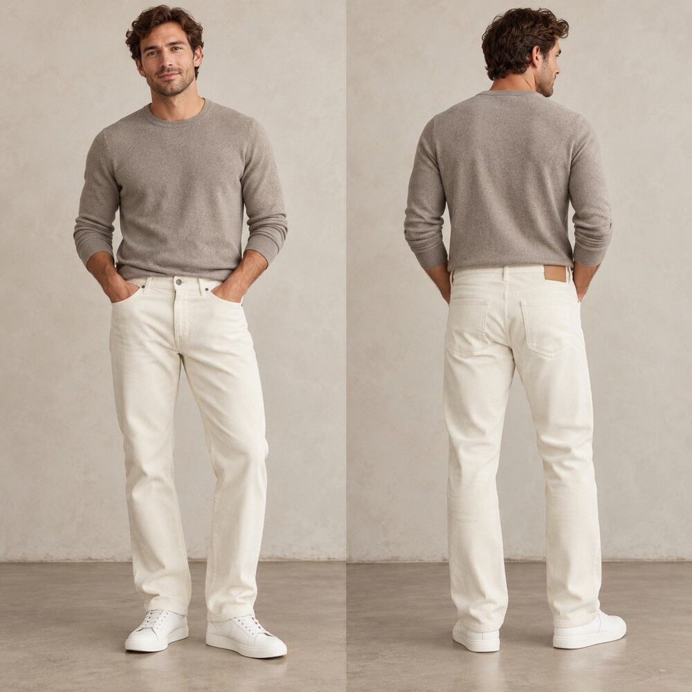 Gustin Men’s White Corduroy Pants 38x32 California Straight Raw 5 Pocket #297